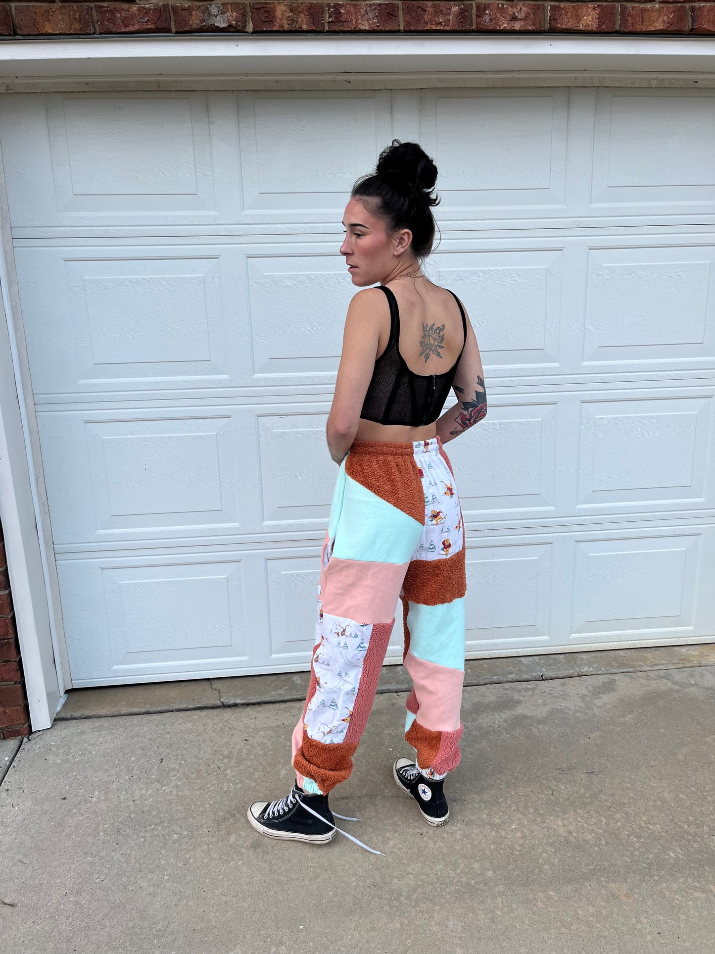 Fuzzy Neutral Patchwork Sweatpants