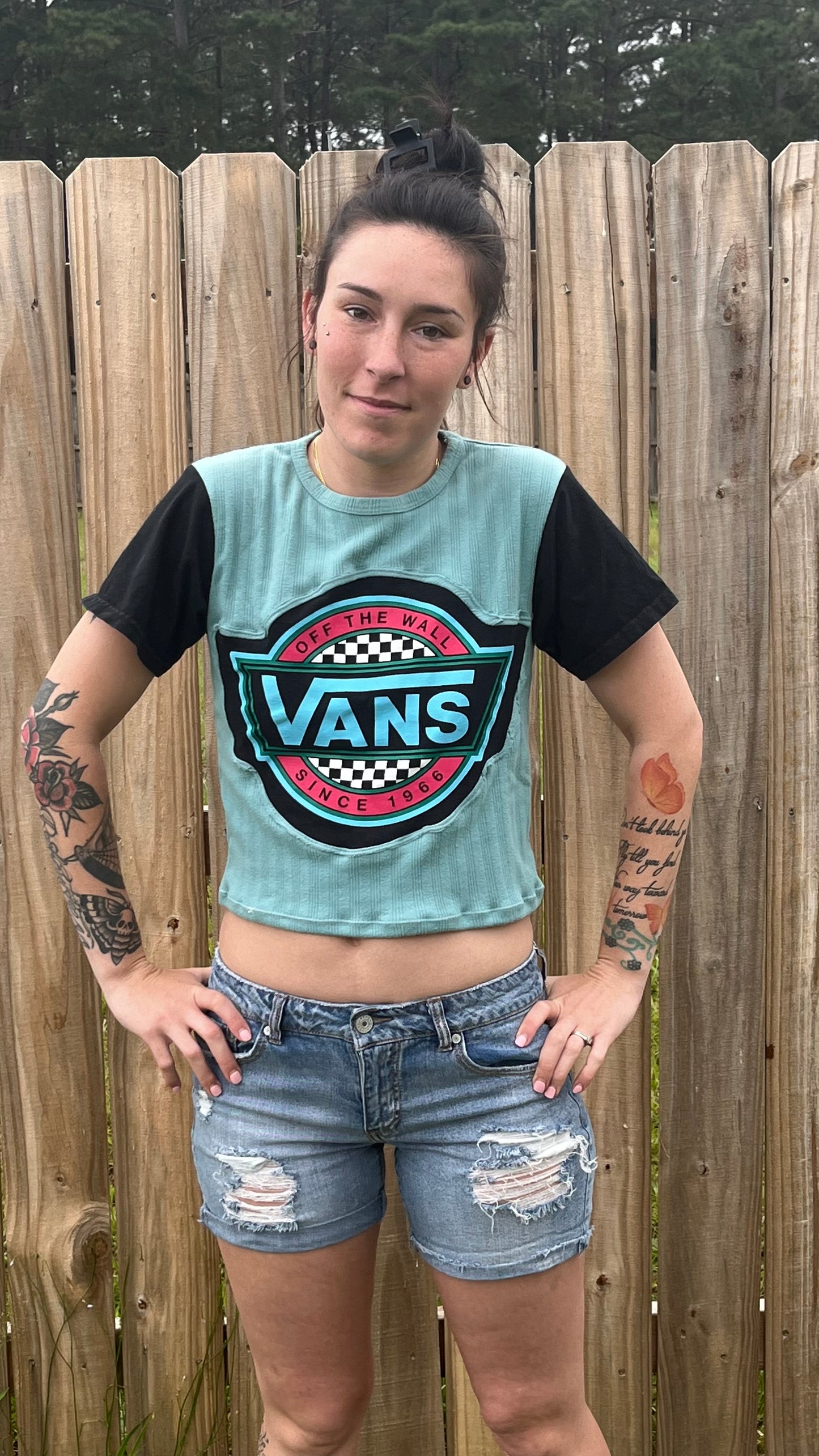 Teal & Black Cropped Skate Tee