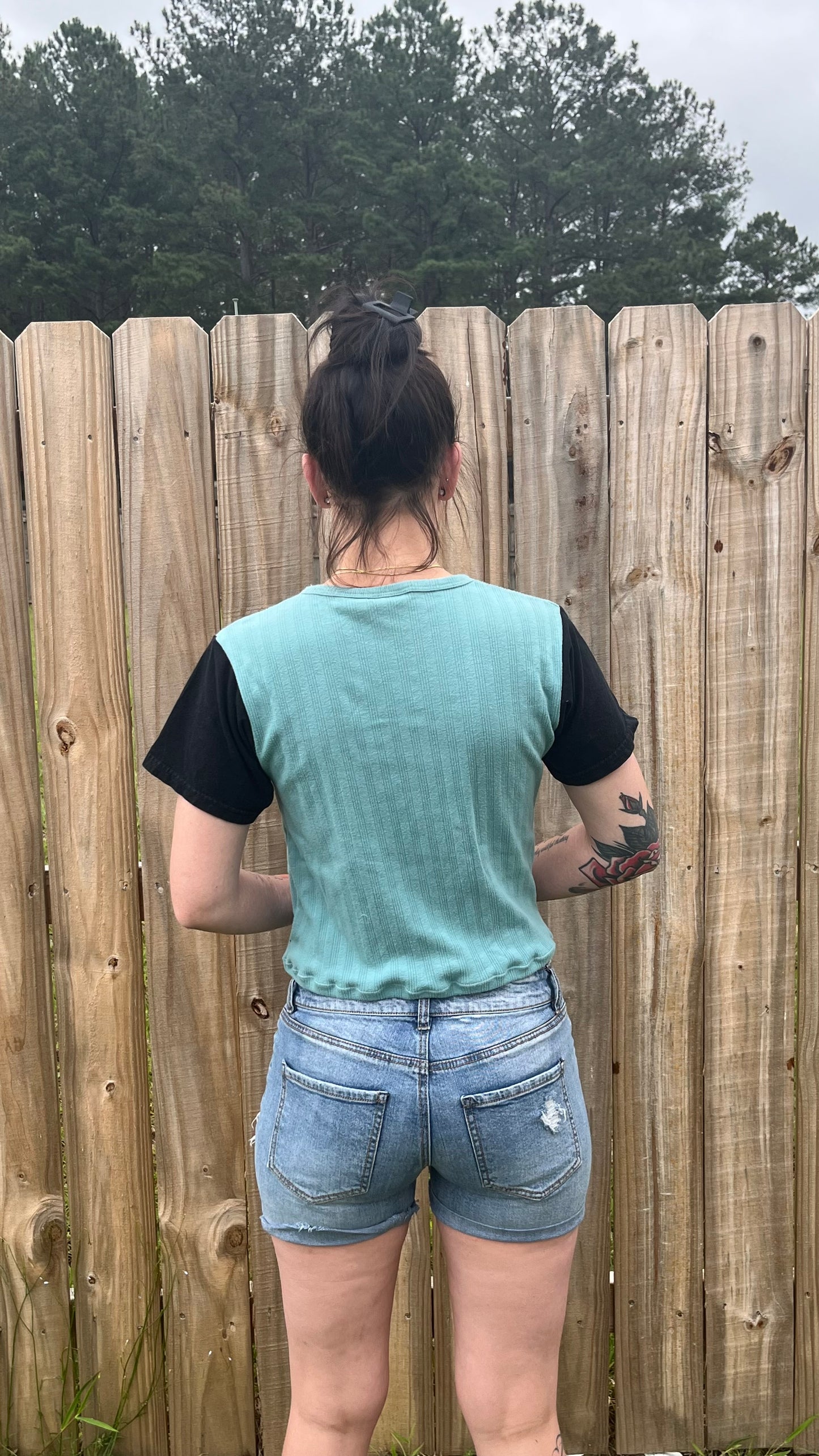 Teal & Black Cropped Skate Tee