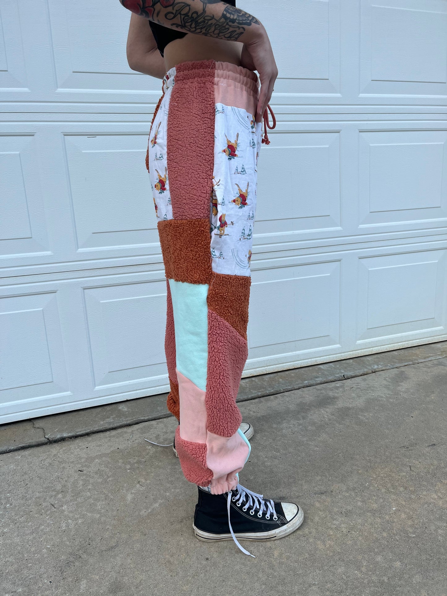 Fuzzy Neutral Patchwork Sweatpants