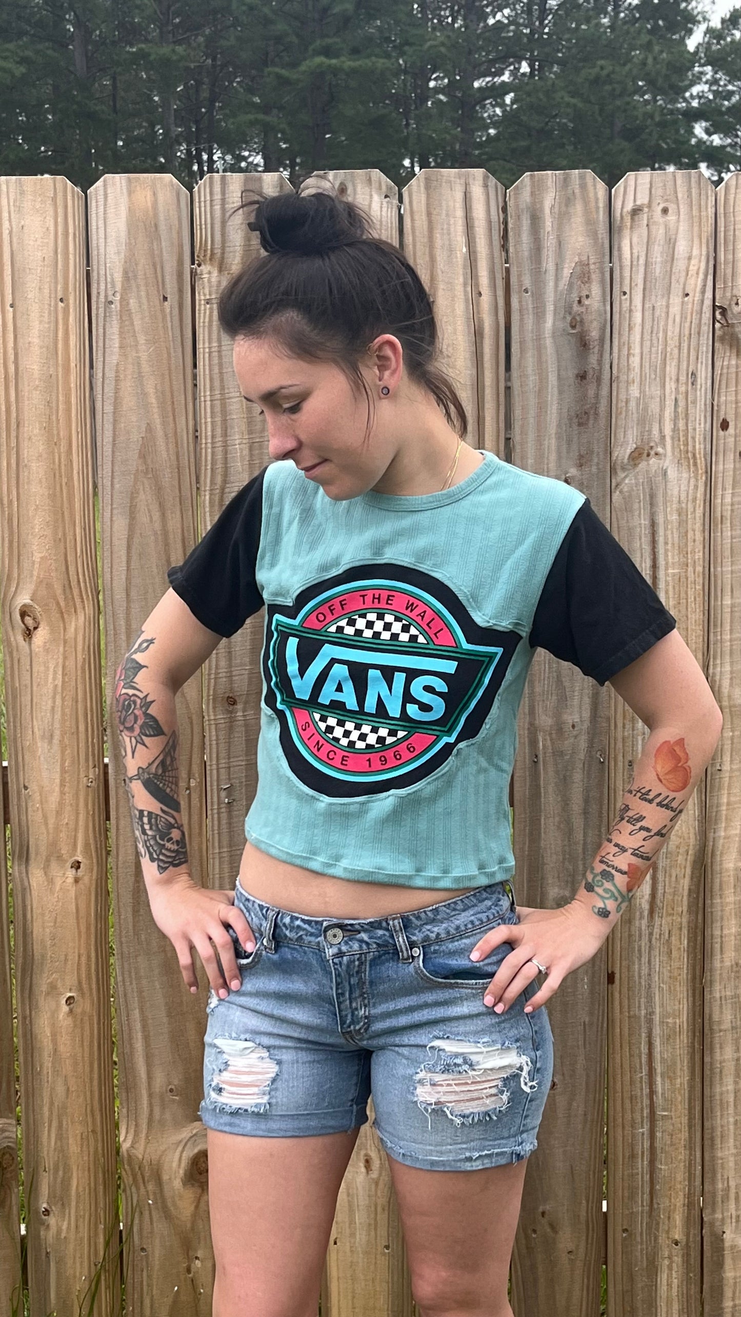 Teal & Black Cropped Skate Tee